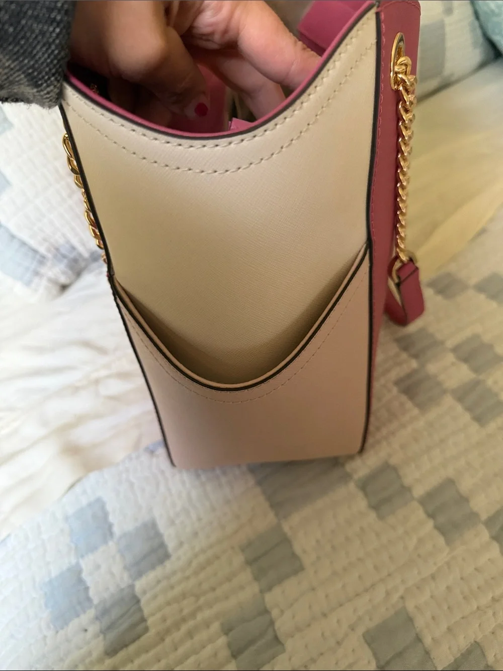 Michael Kors Fuchsia and Cream Colorblock Saffiano Leather Tote
